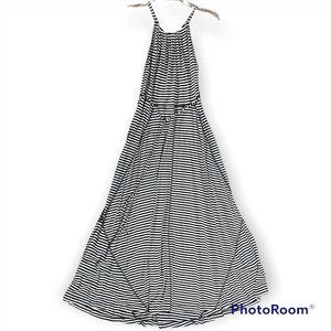GAP Black--(maybe dark Navy Blue)-- & White Striped Maxi Dress Medium NWT